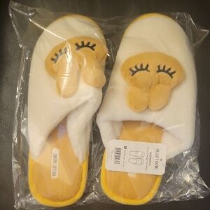 Hello Home White and Yellow Slippers